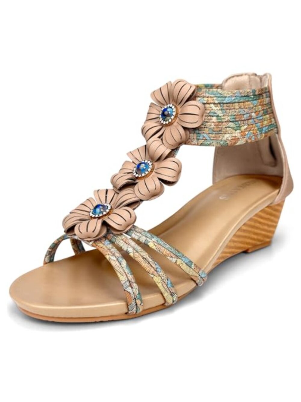 Women's Wedge Sandals Synthetic Leather Open Toe Ankle Strap Bohemian Summer